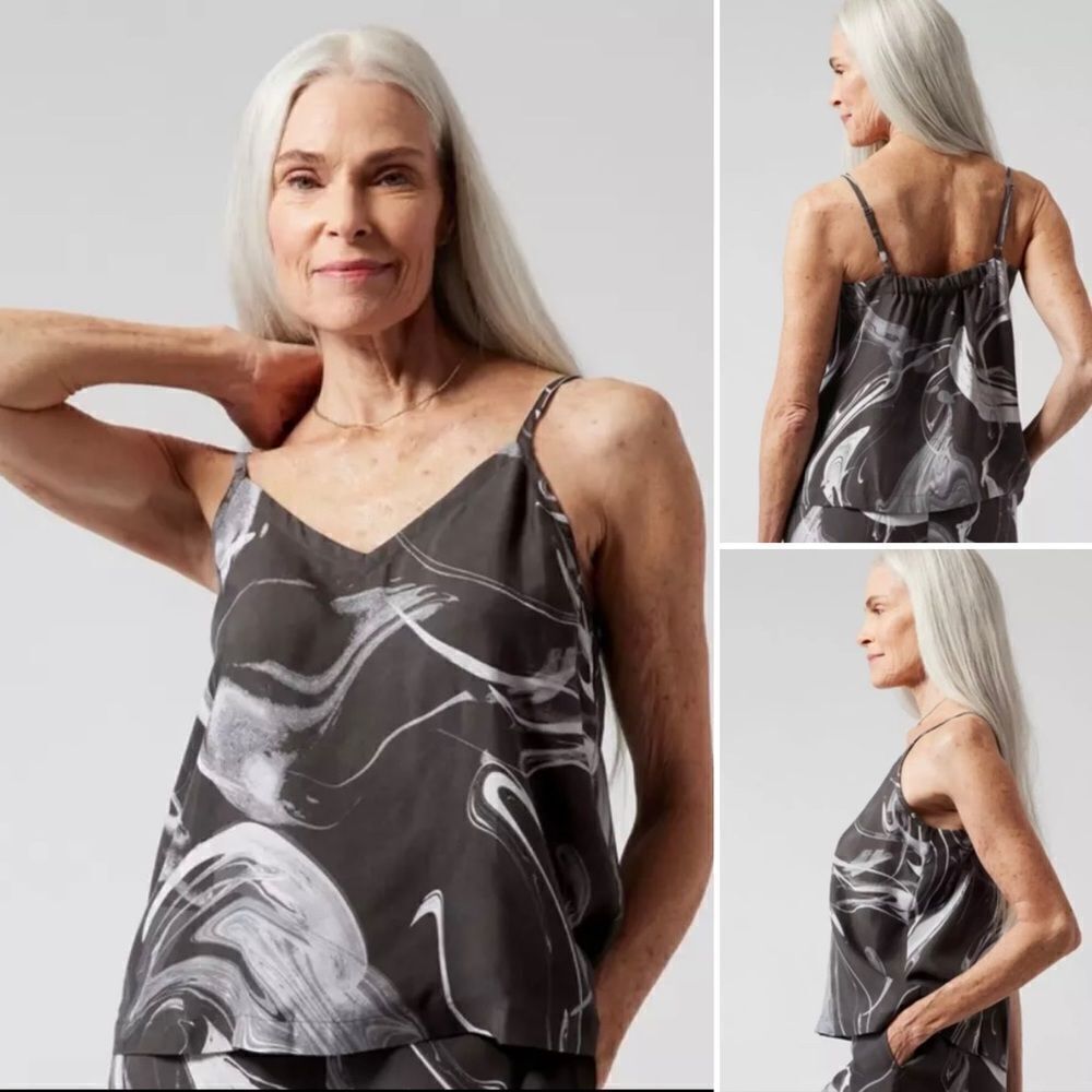 NWOT - Athleta Calm Cool Cami Sleep Top Size Medium Gray Marble Swirl Retail $59